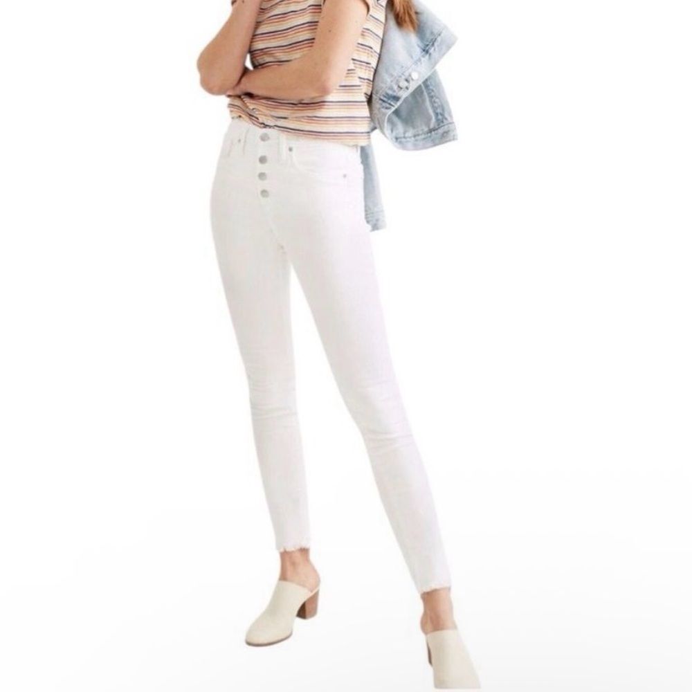 Madewell 9” Mid Rise Skinny Jeans White Button Fly Size 28